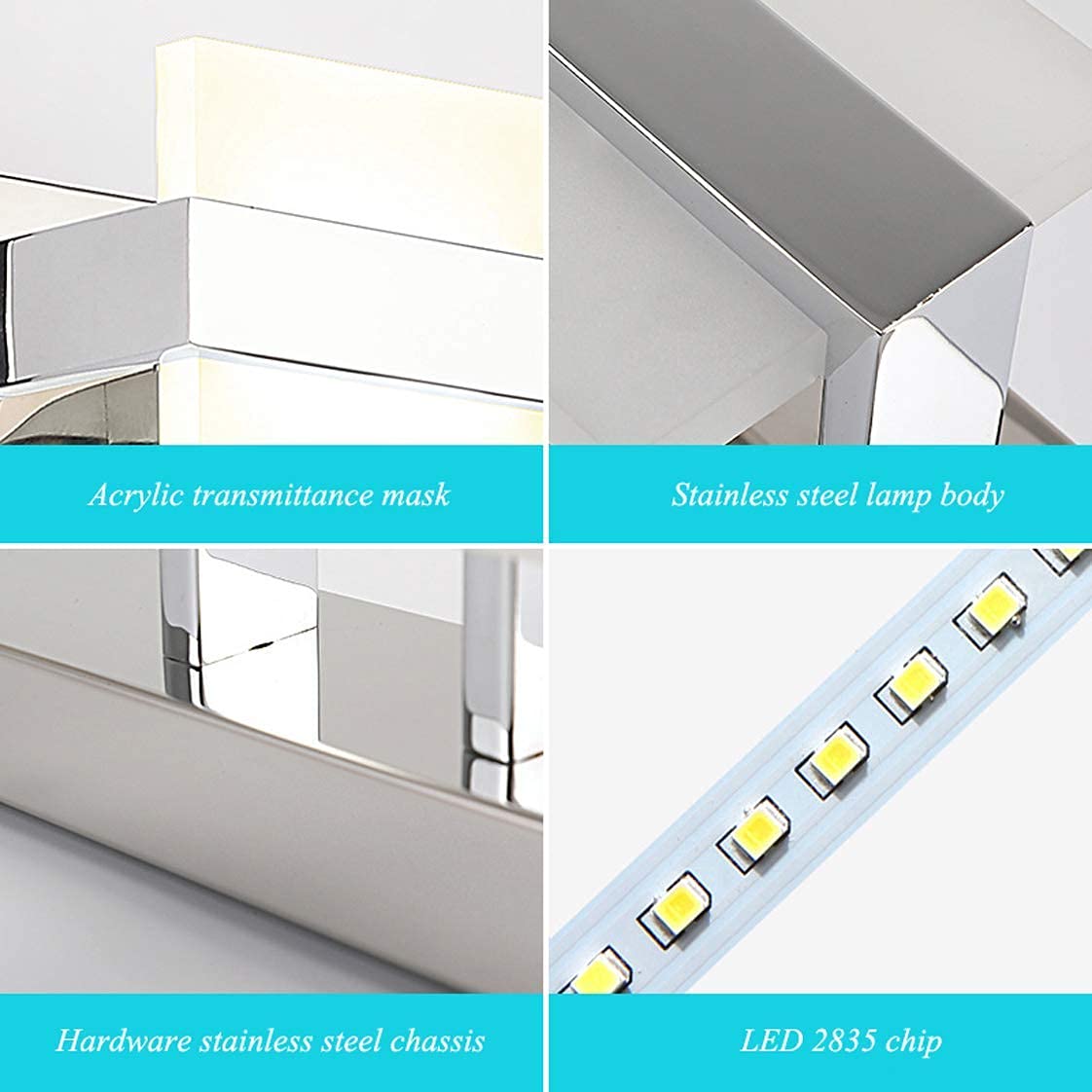 LED-Spiegelleuchte für Badezimmer, wasserdicht, Make-up-Spiegelleuchten, Acryl-Lampenschirm, Make-up-Waschtischleuchten, Sockel aus Edelstahl, Wandleuchte, Schrank- und Toilettenbeleuchtung Decoration