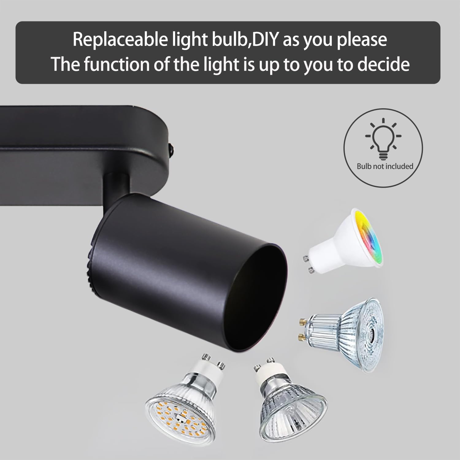 CHENBEN Reflektor sufitowy, 4 żarówki, GU10, czarna, regulowana w zakresie 350°, lampa sufitowa, nowoczesne reflektory punktowe LED, do sypialni, kuchni, salonu (bez żarówek)