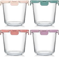 [UPGRADED LID] 4 Sets 3 Cup Glass Meal Prep Containers with Lids, Food Storage Bowl Jars for Leftover Lunch Meal Oats Salad Soup Fruit Snack Yogurt - Microwave, Oven, Freezer Safe, BPA Free, Airtight