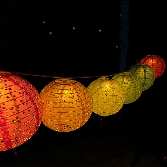 12Pcs Chinese New Year Decorations 2026 Chinese Japanese Paper Lanterns with LED Lights Tassels Sticks 20cm Hanging Lantern for Lunar New Year Spring Festival Home Restaurant Asian Decoration(Round)