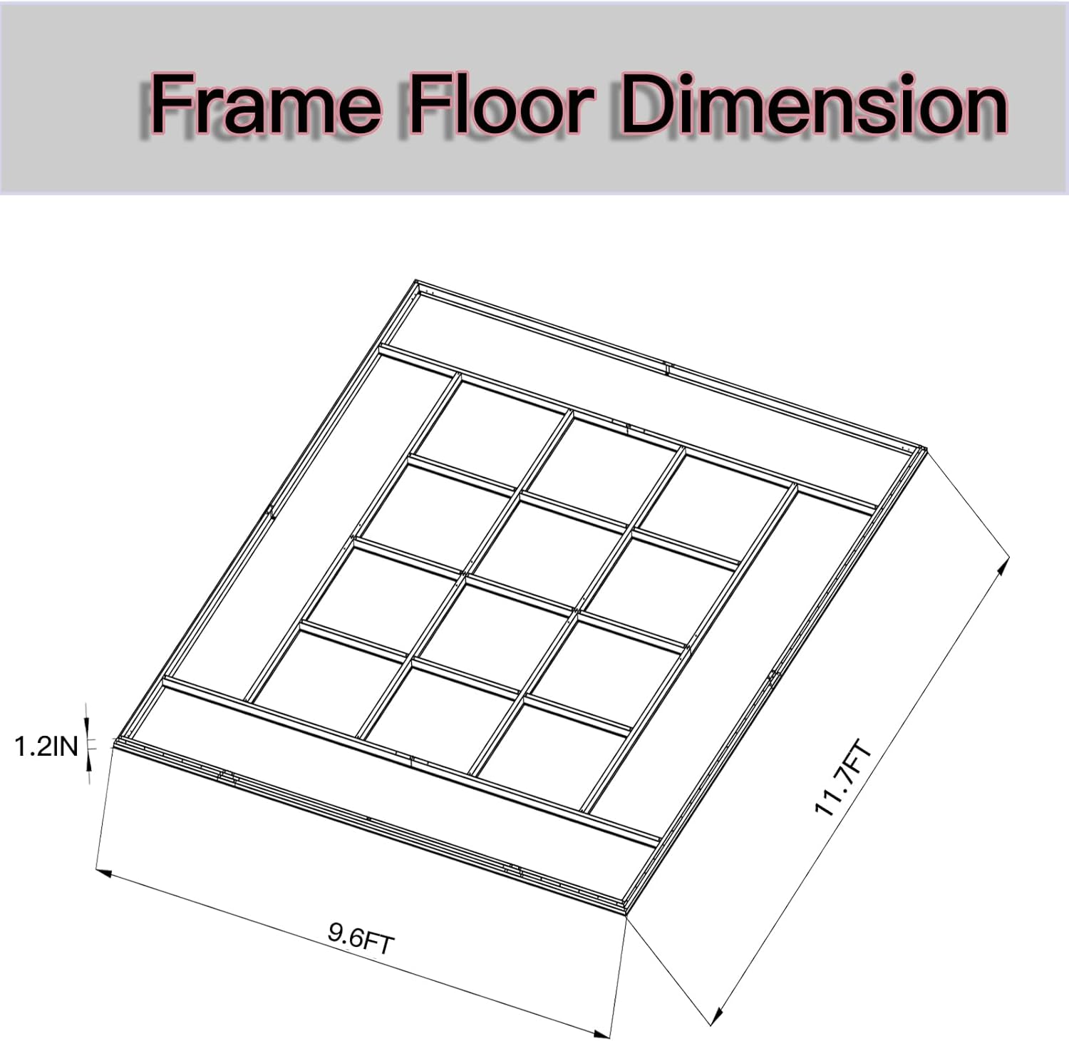MistMo Stainless Steel Frame Floor for 10x12FT Outdoor Storage Shed, Durable and Weather-Resistant, for MistMo 10x12 Storage Sheds, 9.6X11.7IN