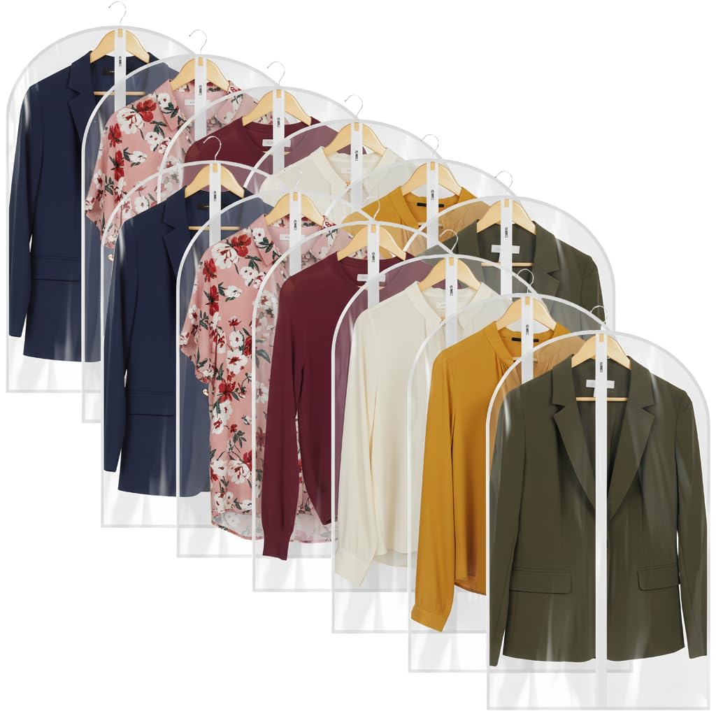 36” All Clear Garment Bags for Women Suit Bags - PEVA Waterproof Suit Cover with Zipper for,Hanging Clothes, Coats - Durable Dresser for Closet
