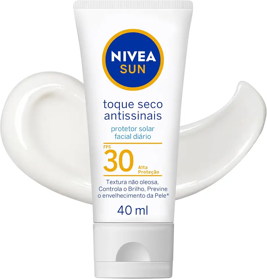 NIVEA SUN Protetor Solar Facial Toque Seco Antissinais FPS30 40ml, Alta Proteção UVA/UVB, Controla a Oleosidade, Previne Envelhecimento, Textura Leve