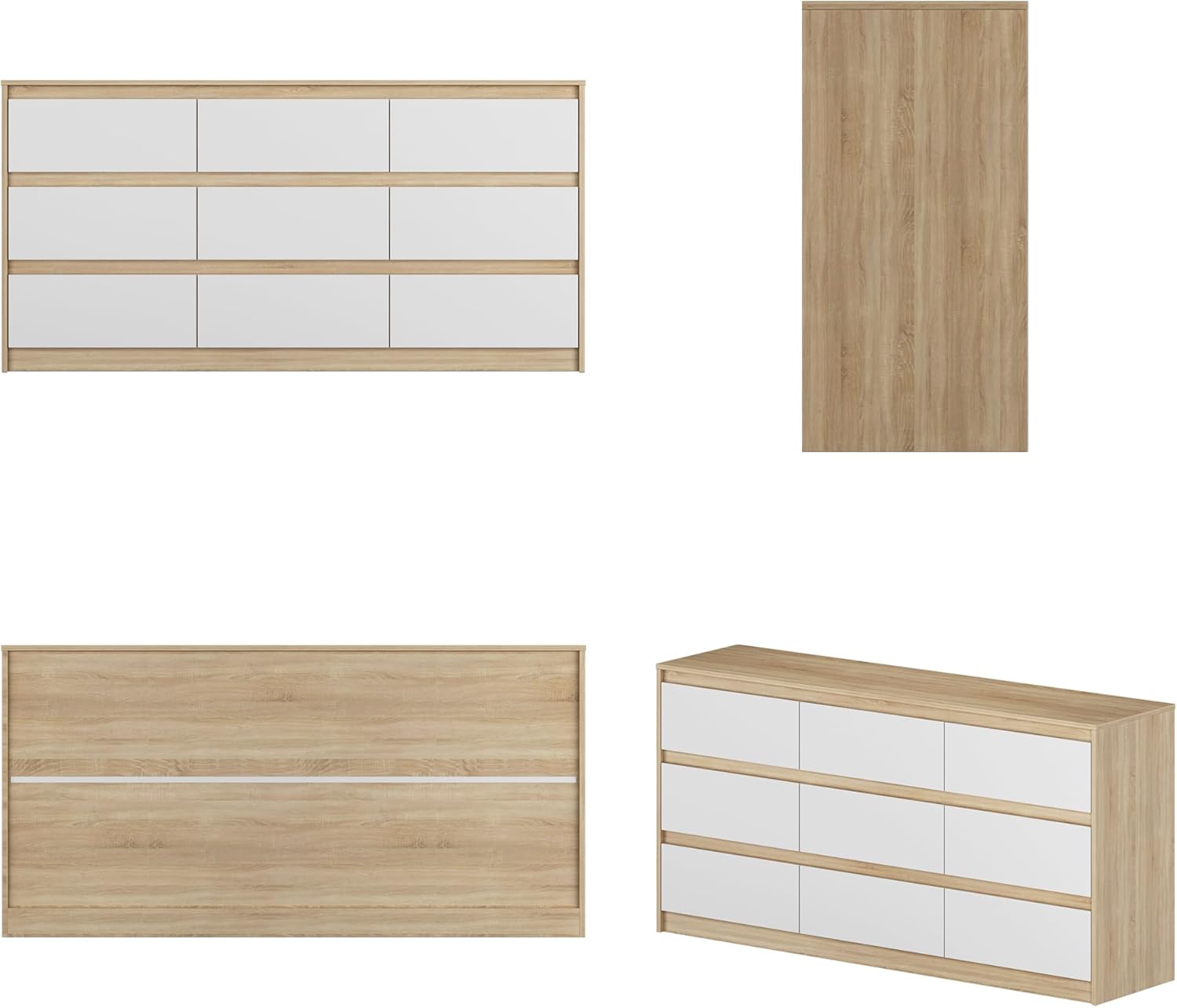 Homsee 9-Drawer Modern Wood Dresser, White Walnut Bedroom Chest 63in