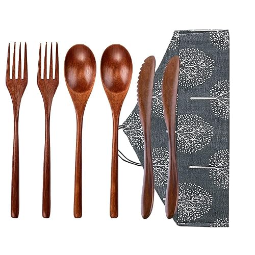 Wooden Spoon Fork Knife Eating Flatware Set Portable Utensil Set