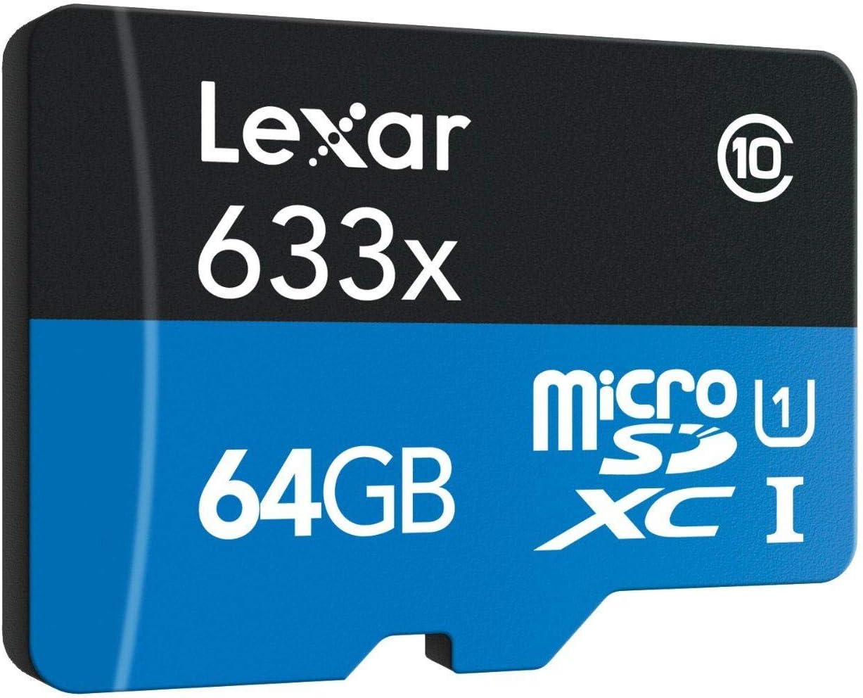 Lexar High-Performance 633x 64GB Micro SD Card, microSDXC UHS-I Card w/ SD Adapter, Up to 100MB/s Read, TF Card for Smartphones, Tablets, and Action Cameras (LSDMI64GBBEU633A)