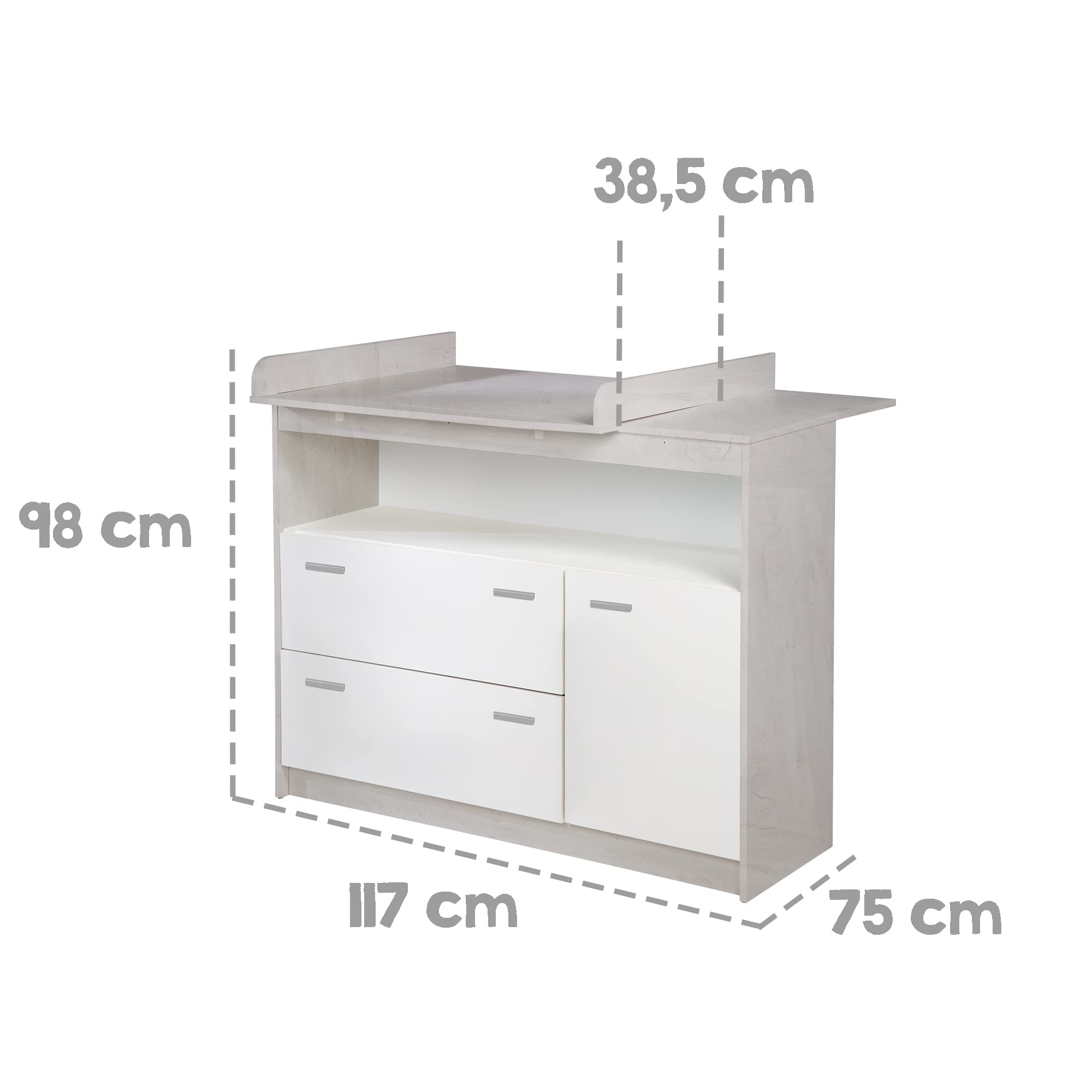 roba Wickelkommode ‚Julia‘, mit abnehmbarem Wickelansatz, breit, 2 Schubladen, Wickelhöhe 90,5 cm
