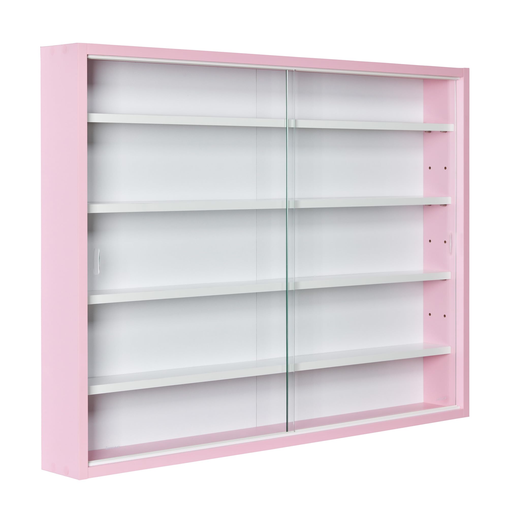 Inter Link - Espositore da parete per collezionismo in vetro Scaffale appeso Armadio con 4 ripiani 5 scomparti per miniature Pannello in MDF Rosa (80x60x9,5 cm) Pinkruby