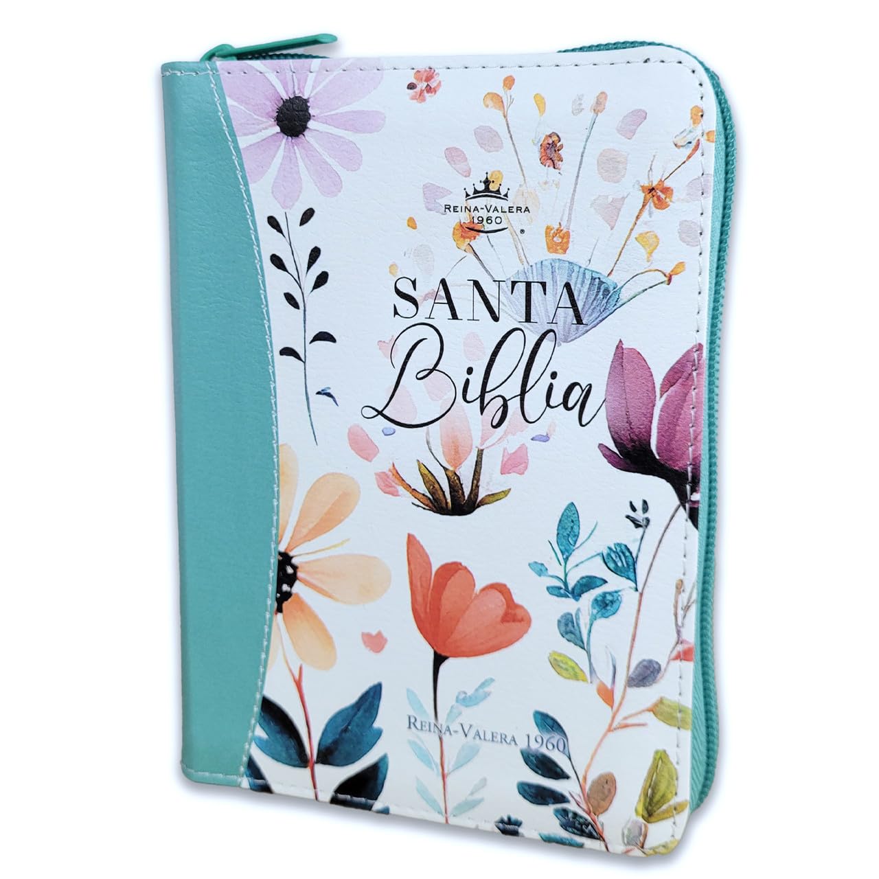 Biblia para Mujer de Tamaño Bolsillo con Cierre RV1960 jardin floral turquesa con indice y canto floral      Imitation Leather – June 12, 2025