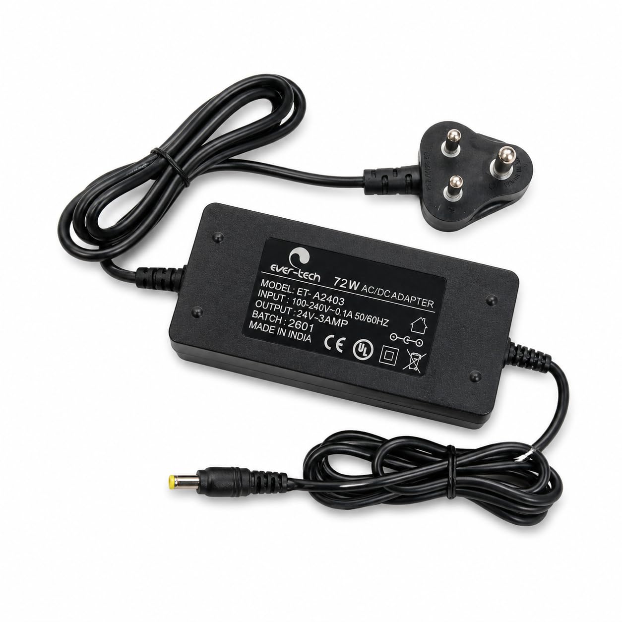 evertech thermal printer adapter, dc power supply for pos billing printer, stable charging adapter (1.5, amps)