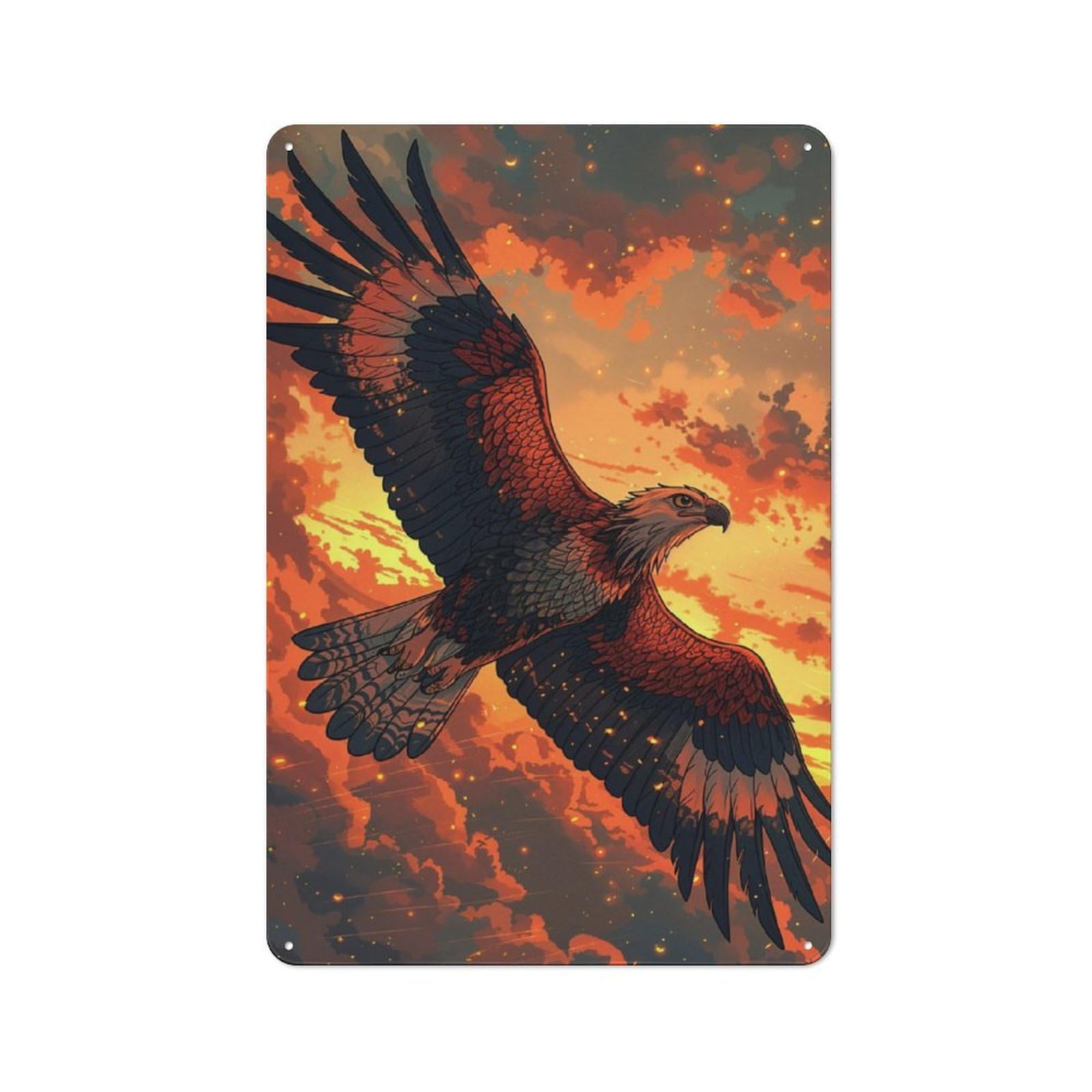 Junmoney Eagle Soaring Sunset Rustic Metal Sign 30X20cm For Guest Room Or Hallway, Suited To Hallway Wall Decor Fans