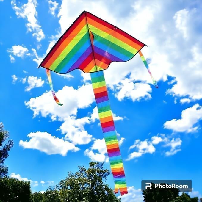 Kite flying kite rainbow color kite Beautiful Kite Outdoor for Kids Adults Single Line Big Kite RAINBOW KITE FLYING KITE DIFFRENT COLOR KITEطائرة ورقية طائرة ورقية بألوان قوس قزح طائرة ورقية جميلة في