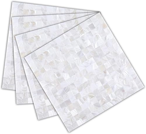 TPFSH Azulejos de nácar para despegar y pegar 12 x 12 pulgadas azulejos de mosaico autoadhesivos de color blanco marfil para cocina pared de baño 10