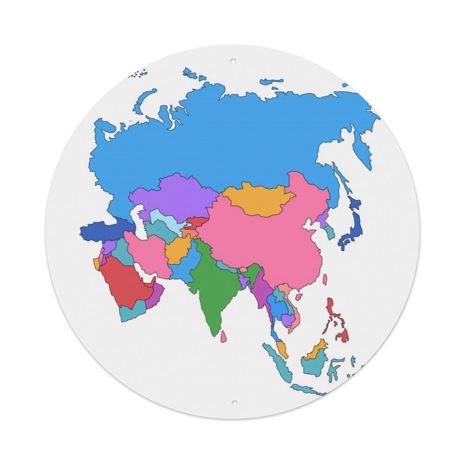 World Map Poster Asia Map with Divisions Vintage Metal Tin Sign Plaque Wall Decor for Cafe, Club, Garden Round Metal Poster 8x8Inch