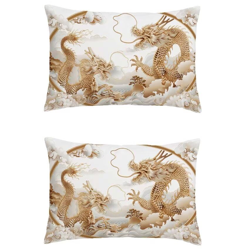 Housse coussin exterieur haut de gamme 70x90 lin imperméable motif dragon l-m112