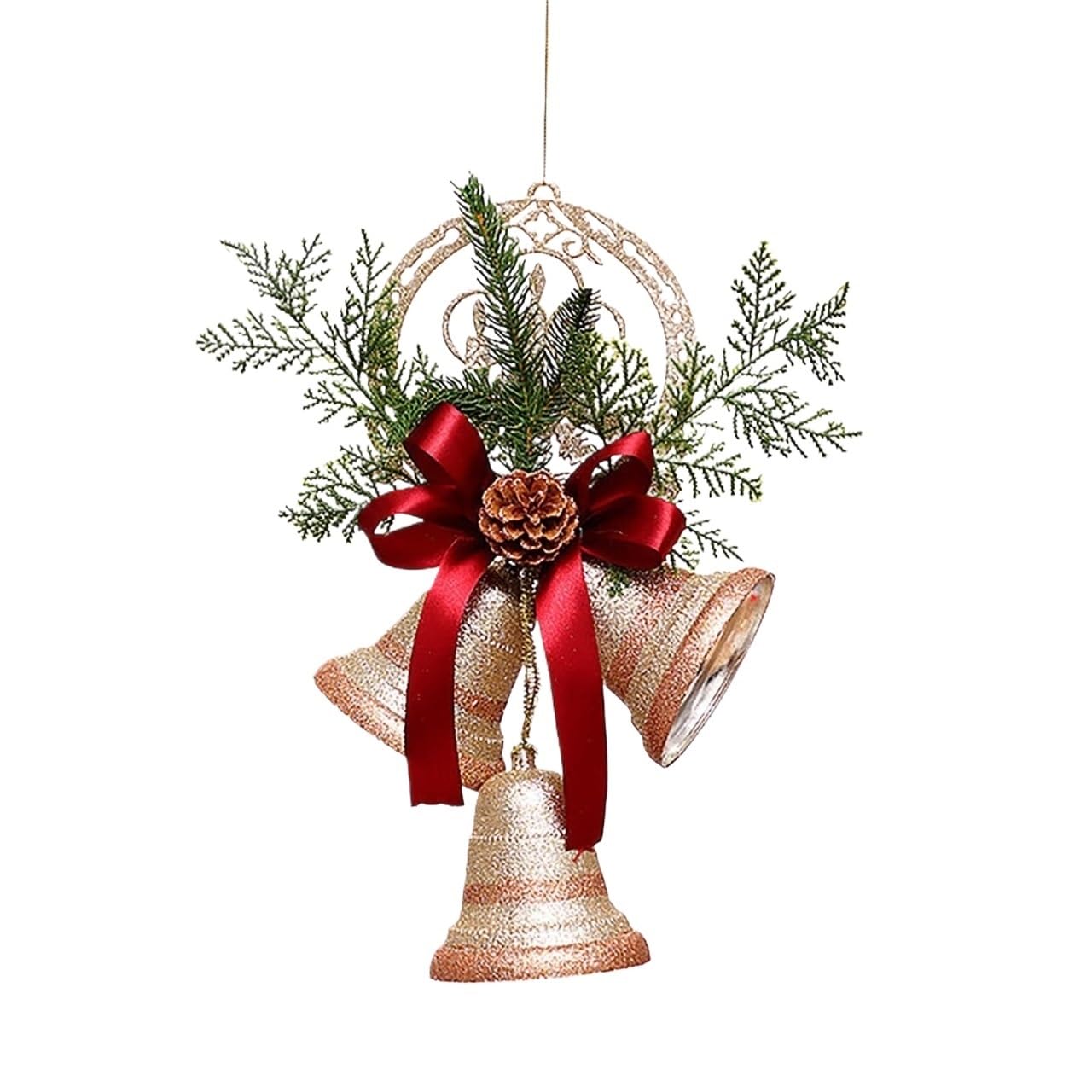 Campanelle Natale 2 Pezzi Ornamenti for Campane di Natale Decorazioni Natalizie Rustiche da Appendere for Albero con Pino Decorazioni(Rot)