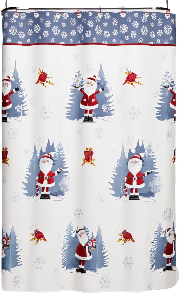 Winter Wonderland Sterling Santa Holiday Shower Curtain & Hook Set