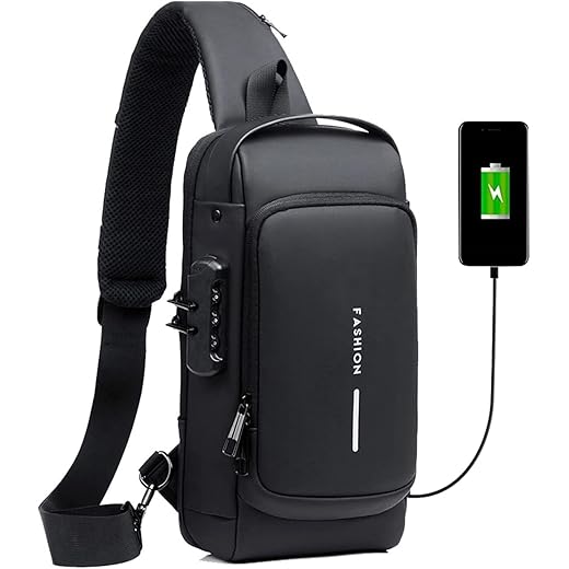 Henniu Mochila Masculina Transversal Compacta e Resistente Com Cadeado Bolsa Tiracolo Pochete Estilosa para Uso Diário, Viagens, Academia e Esportes, Alça Ajustável, Design Moderno.