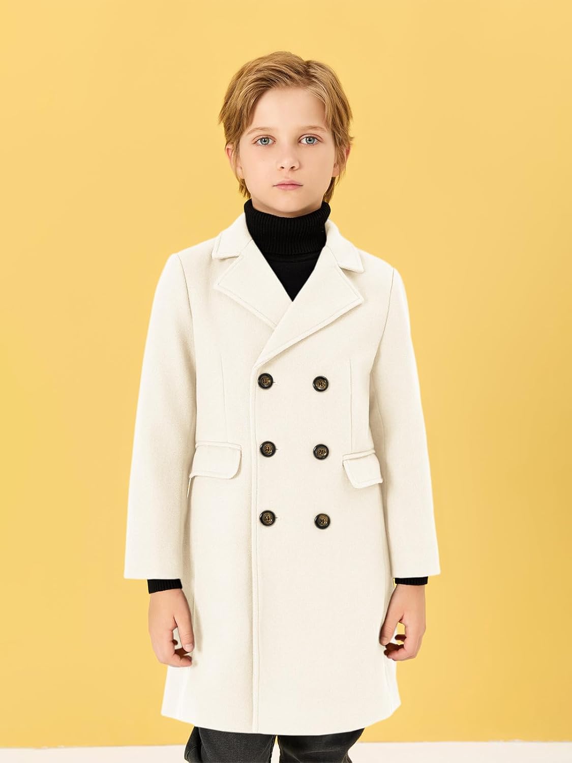 Haloumoning Boys Dress Coats Double Breasted Trench Coat Winter Pea Coat with Pockets 5-14 Years - Image 2