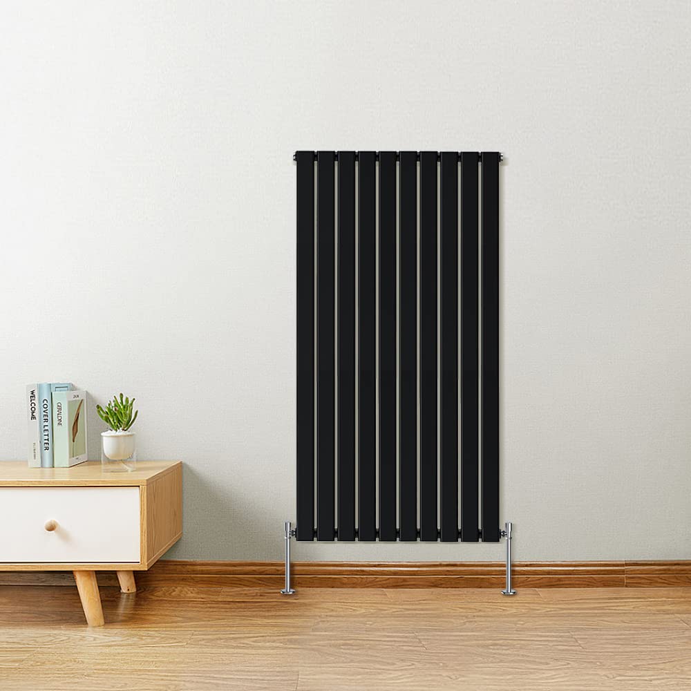 Warmehaus Vertical Designer Radiator Flat Panel Modern Heating Single Black Radiator 1600x682mm