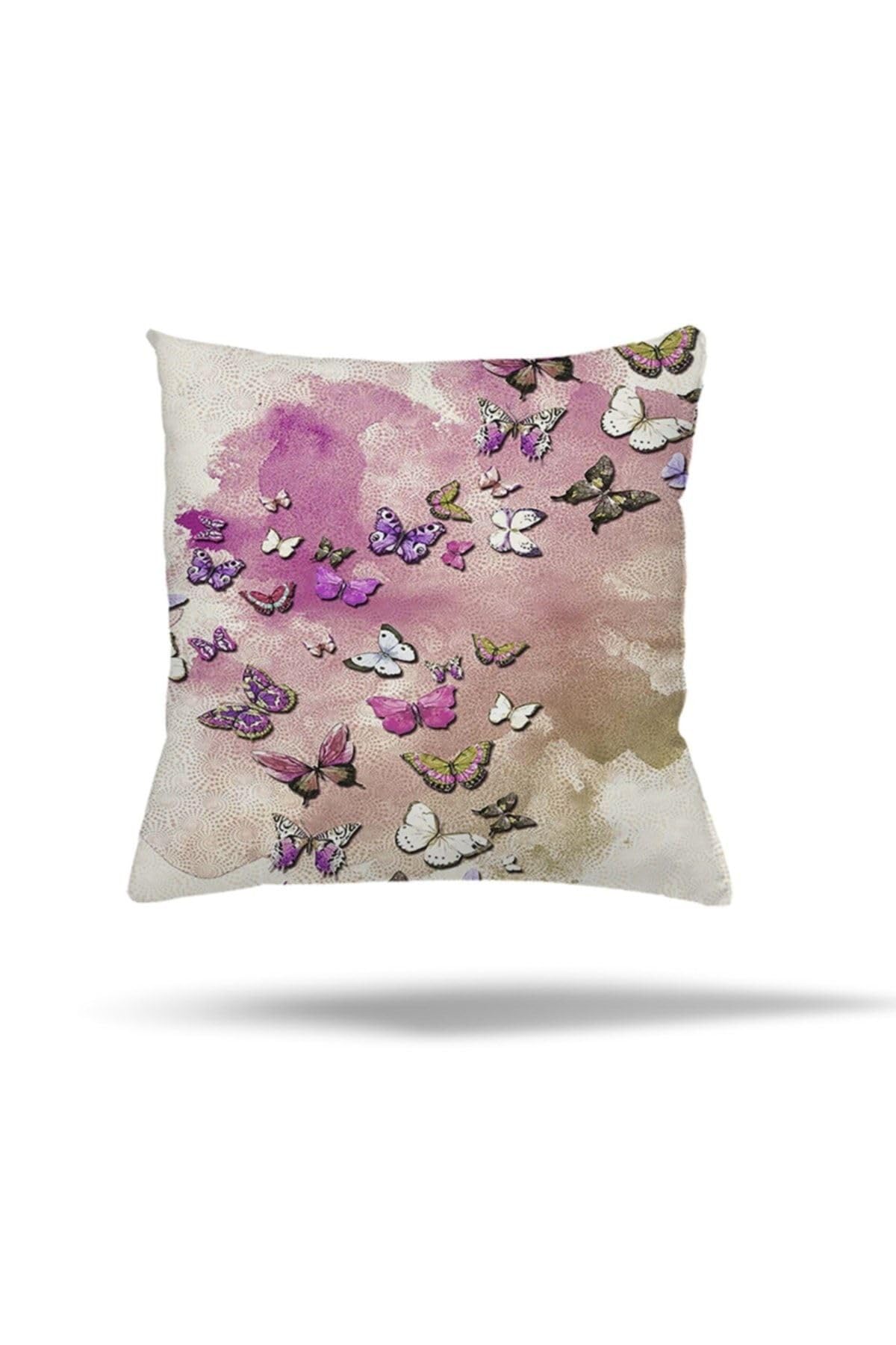 Pelangi Kilim Kelebek Geometrik Gizli Fermuarlı Yastık Kılıfı Kırlent Kılıfı Koltuk Yastık Kılıfı, Pembe 45 x 45