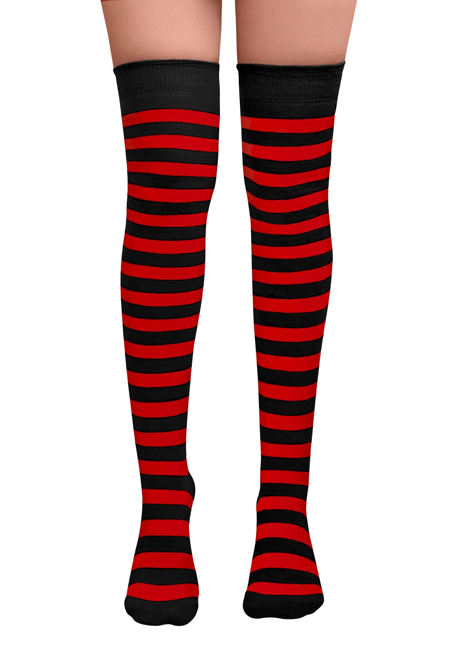 Nujake Girls Red & Black Striped Over The Knee Socks Fancy Dress Cosplay Uk Size 4-5.5 (Cotton Blend, )