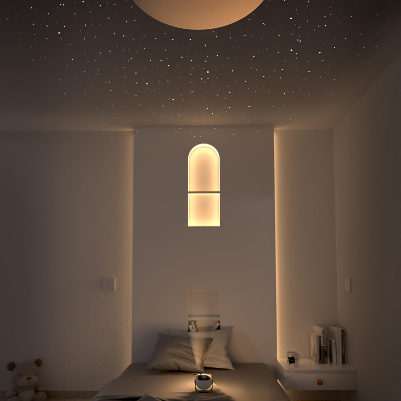 Proiettore con Altoparlante Luce Notturna per Bambini, Lampada per Proiettore Ricaricabile Tramite USB Camera da Letto, Lampada Proiezione con 15 Film