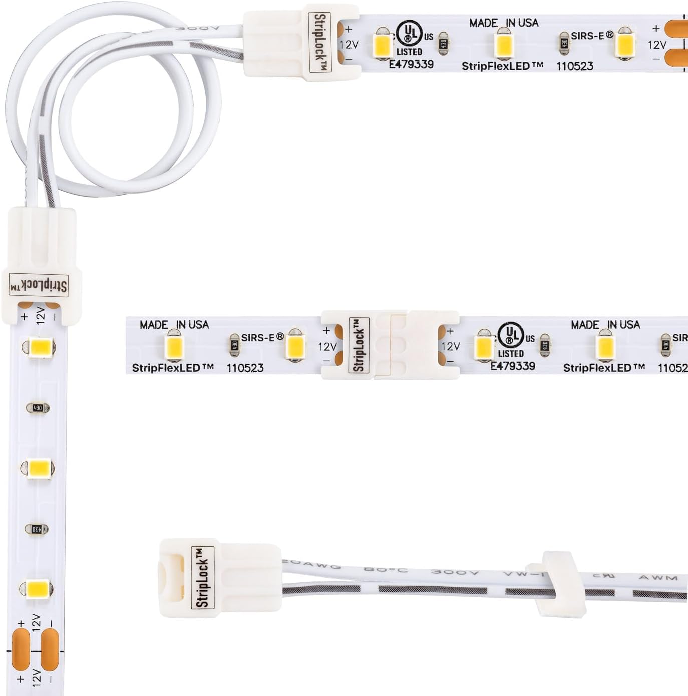 SIRS-E StripFlexLED White LED Strip Lights, 12V 60 LEDs/m 4000K Bright White, 16.4 ft. (5m), UL Listed, Made in USA, Professional Grade Flexible Tape for Versatile Lighting