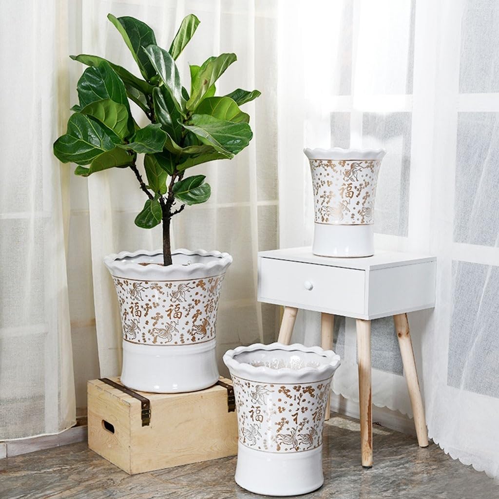 Doniczka Ceramiczna Duża Bardzo Duża Doniczka Domowa Europejski Styl Salon Lądowanie Drzewko Fortuny Doniczka Duża Średnica Wazon Doniczki Roślinne-35 * 35CM(32 * 30CM)