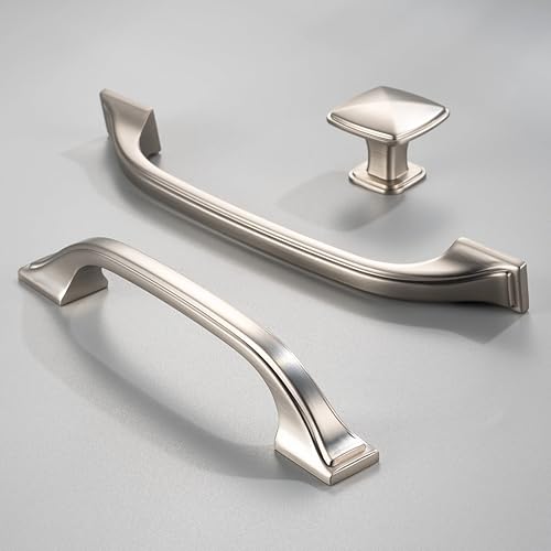 Miniatura 6 de BEROSSA Paquete de 10 tiradores de arco con patas de níquel cepillado de 5 pulgadas, manijas de gabinete de cocina, herrajes sólidos para muebles