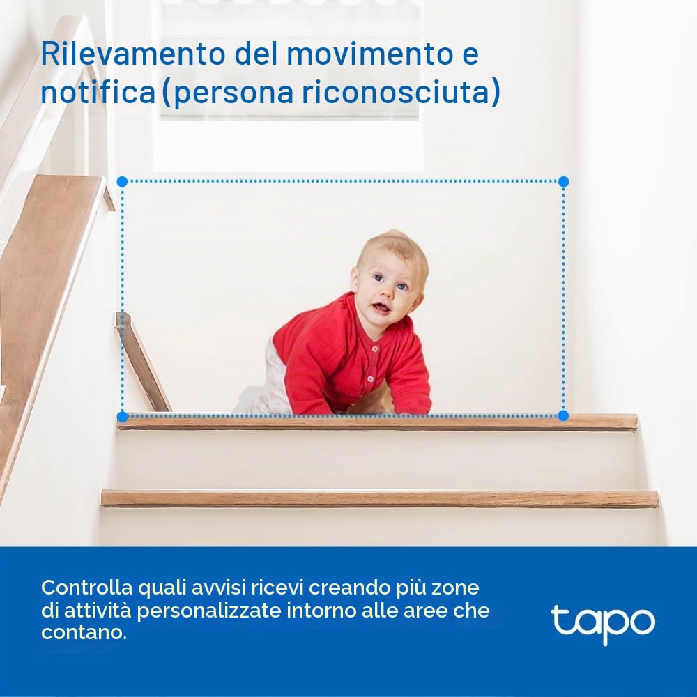 Tapo C200C Telecamera Wi-Fi Interno FHD, Videocamera sorveglianza, Visione Notturna, 360° Visuale, Audio Bidirezionale, Rilevamento di movimento e notifiche, Allarme Acustico e Luminoso Integrato