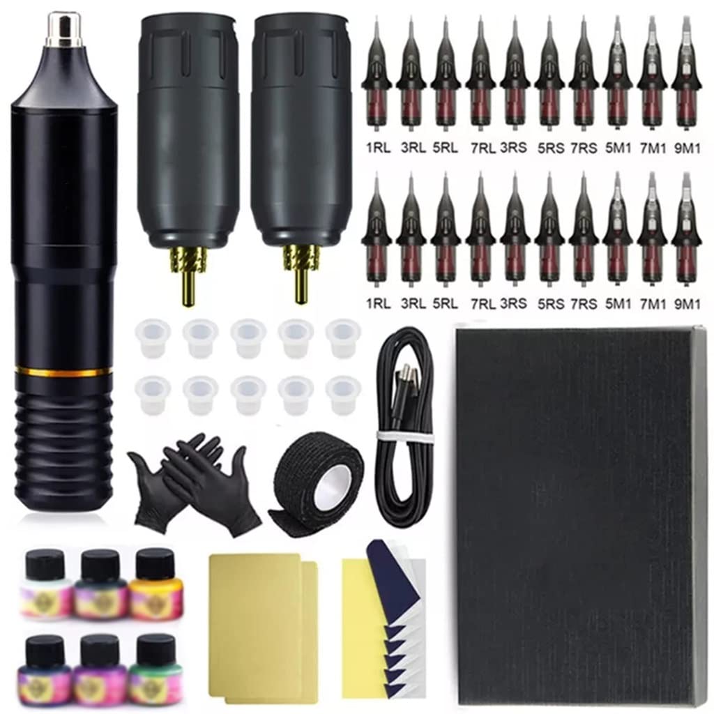 Tattoo Machines Interface Rotary Tattoo Machine Pen Kit Power Tattoo Machine Set with Cartridge Needle Tattoo Body Art(Wireless Set 3)