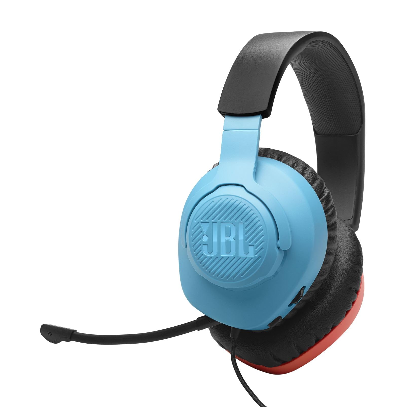 JBL Quantum 100N, Cuffie da Gaming Over-Ear con Filo, Microfono Rimovibile, JBL QuantumSOUND Signature e Memory Foam, Compatibilità Multi-Platform e Windows Sonic Spatial Sound, Blu e Rosso