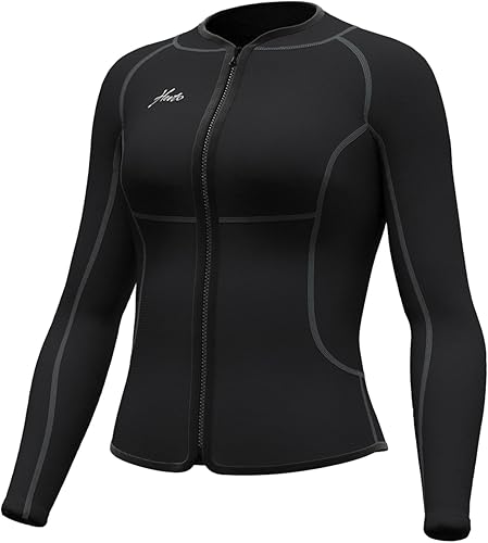 Hevto Wetsuit Tops and Vest for Women 32mm Neoprene Jacket Surfing Swimming Front Zip Wet Suit for Water Sports