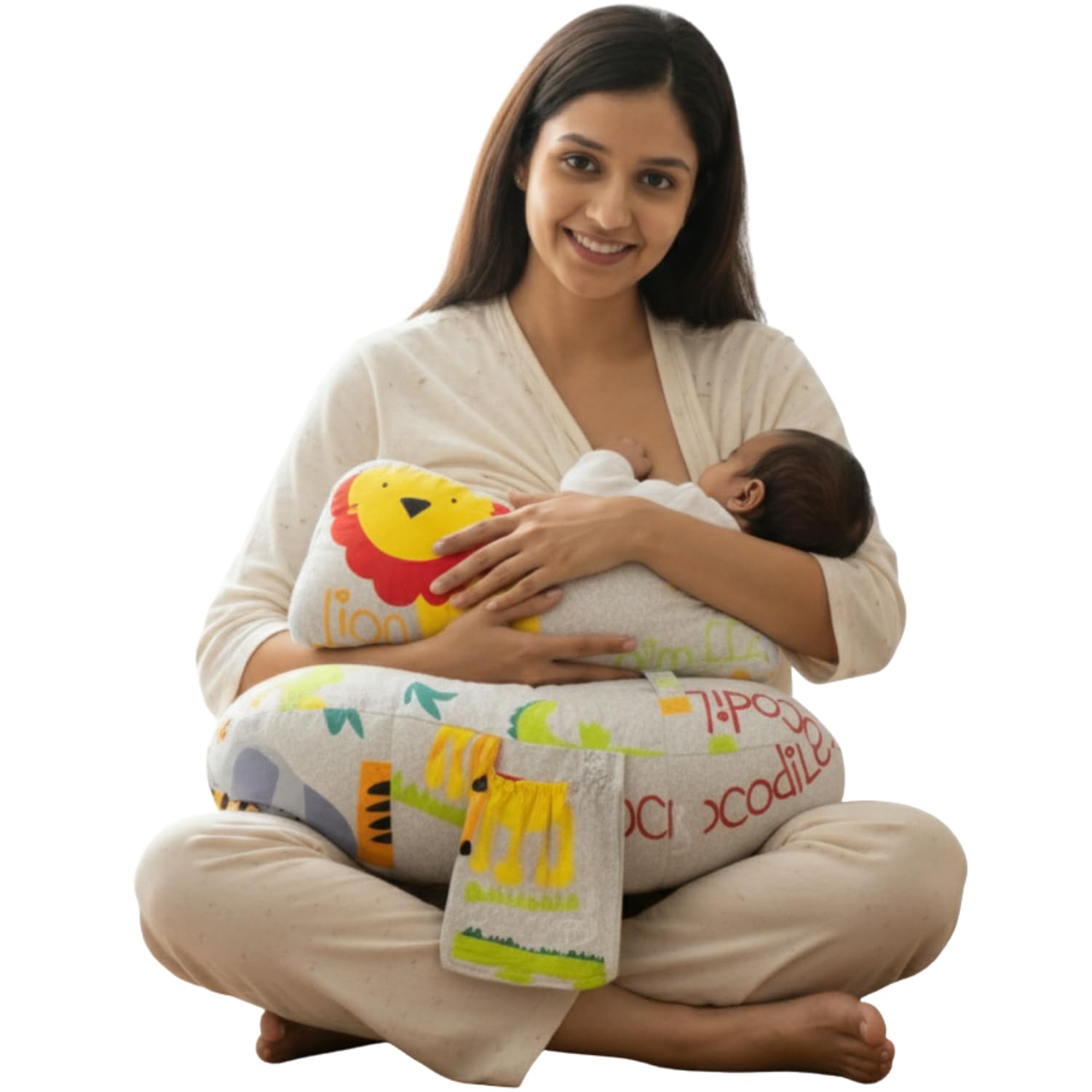 KIDS BUBBLE Large 5 in 1 Baby Feeding Pillow with 100% Cotton Removable Cover | Breastfeeding Pillow | Nursing Pillow with Adjustable Belt and Hoop (Grey with Arm Rest, Large)-image-15