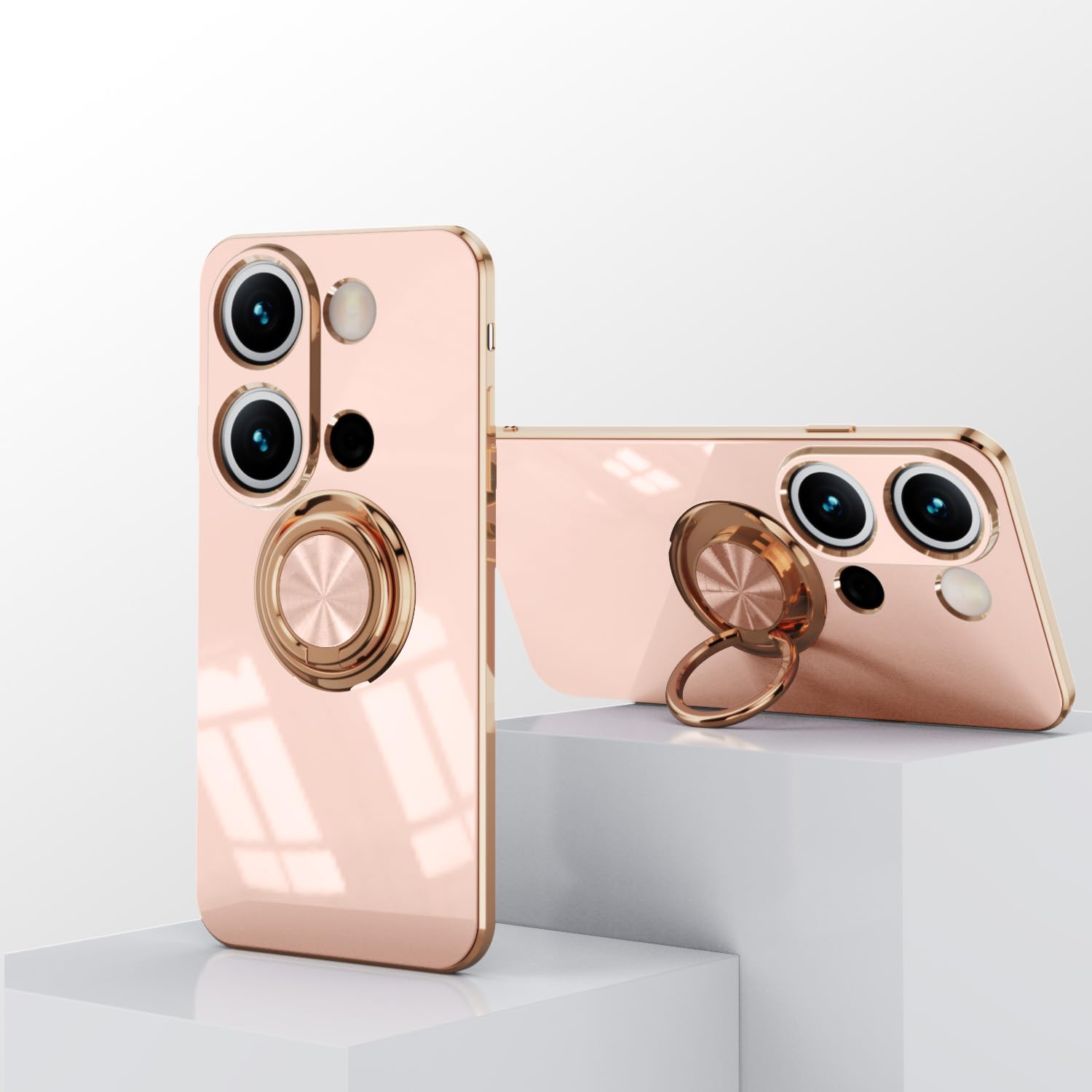 Cover Xiaomi Redmi Note 13 4G – TPU + PC Con Anello 360° E Copri Fotocamera Scorrevole – Oro Rosa