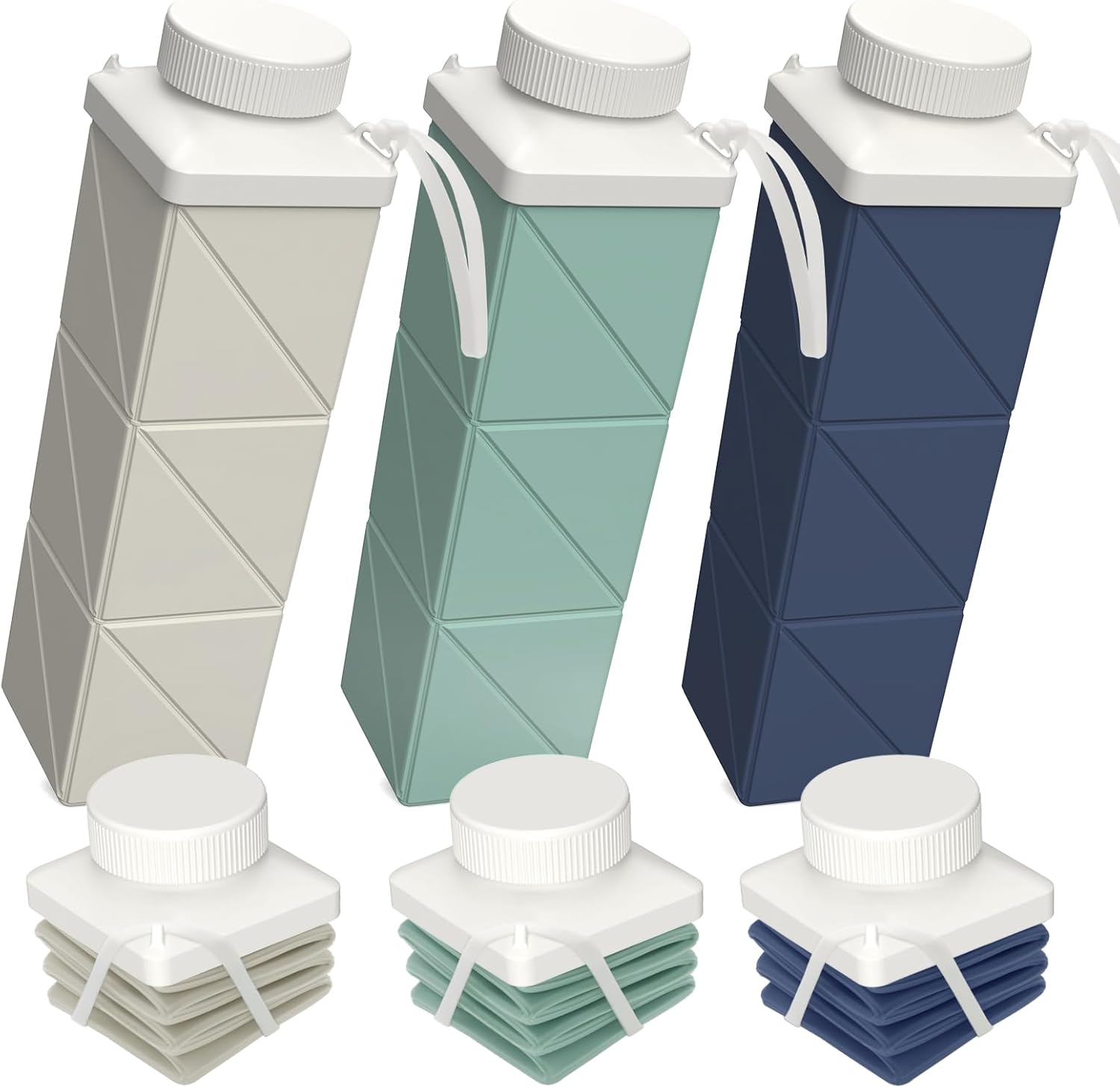 Collapsible Water Bottles 24.3oz, Foldable Travel Water Bottle, Portable & Lightweight, Leakproof & Reusable for Traveling Camping Hiking Sports School, 3 Pack, Dark Blue+Green+Starlight