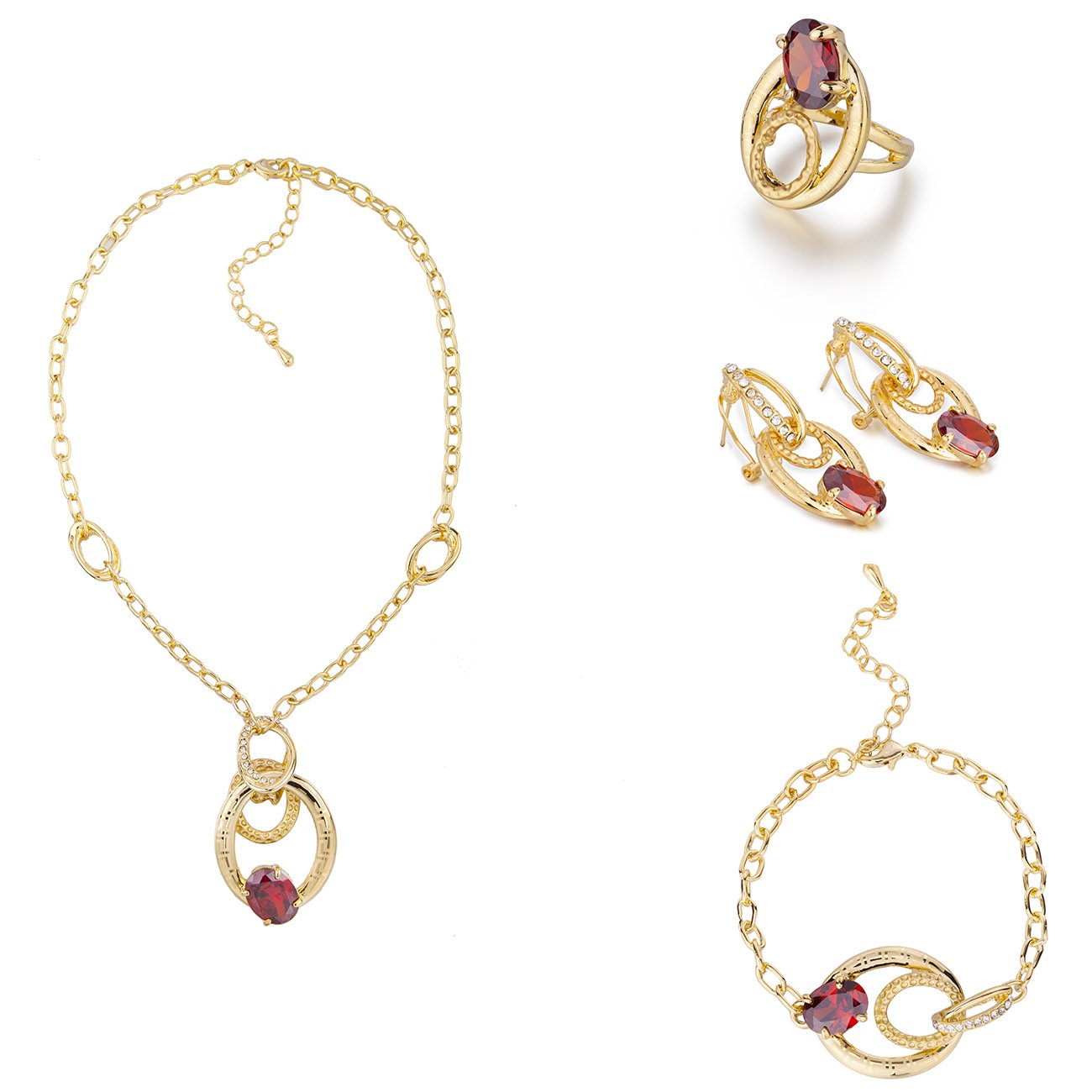 The L’Amour Love Set 14K Gold Setting with Solid Czech Gems and Swiss Crystal Elements Crystals, Janeo Jewellery
