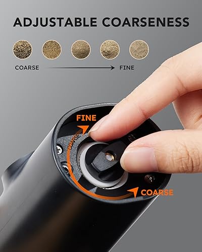 Vista 5 de FORLIM Rechargeable Electric Salt and Pepper Grinder Set with Charging Base, Automatic Pepper Mill, Adjustable Coarseness, White LED Light, USB