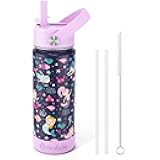Kids Insulated Water Bottle, 18oz BPA FREE 18/8 Stainless Steel Kids Cup with Straw Travel Tumbler Double Wall Vacuum Leak Proof Toddler Water Bottle for School Boys Girls(1 Pack, Mermaid)