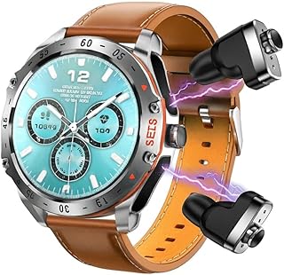 Smart Watch بتصميم رياضي، شاشة ، سوار جلد بني، كرونوغراف رقمي، مقاوم للماء، متعدد الوظائف لون فضي