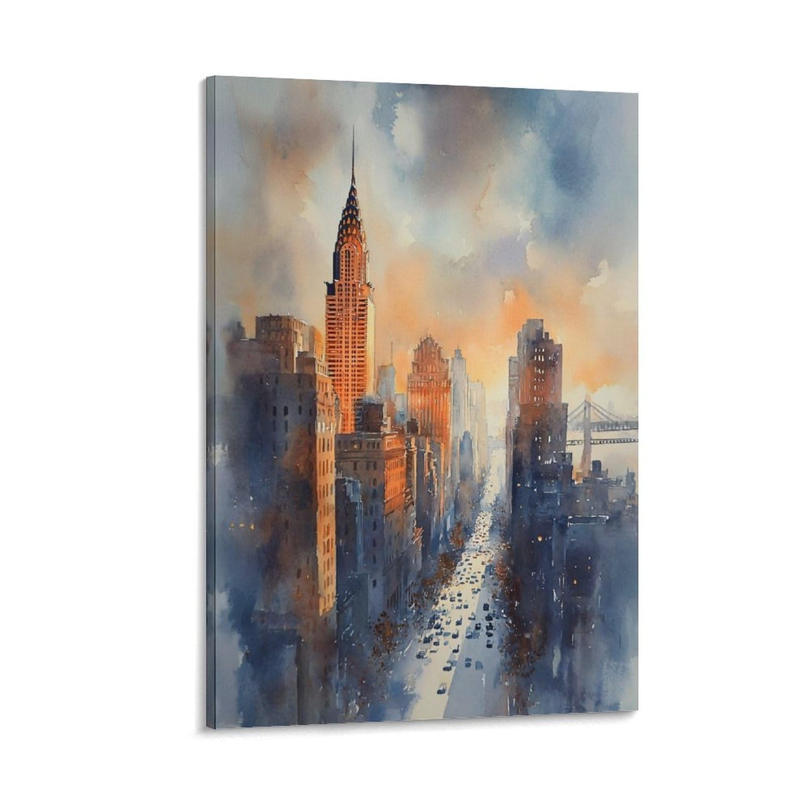 Lcynnh Frame-Style New York Skyline Watercolor Print_ Nyc Cityscape Wall Art 20X30inch(50X75cm) Vintage Watercolor Canvas Art