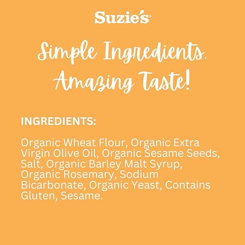 Miniatura 13 de Suzie's Galletas orgánicas de sal de romero y sésamo, aperitivo vegano horneado gourmet saludable para adultos y niños, sin OMG, 12 paquetes frescos