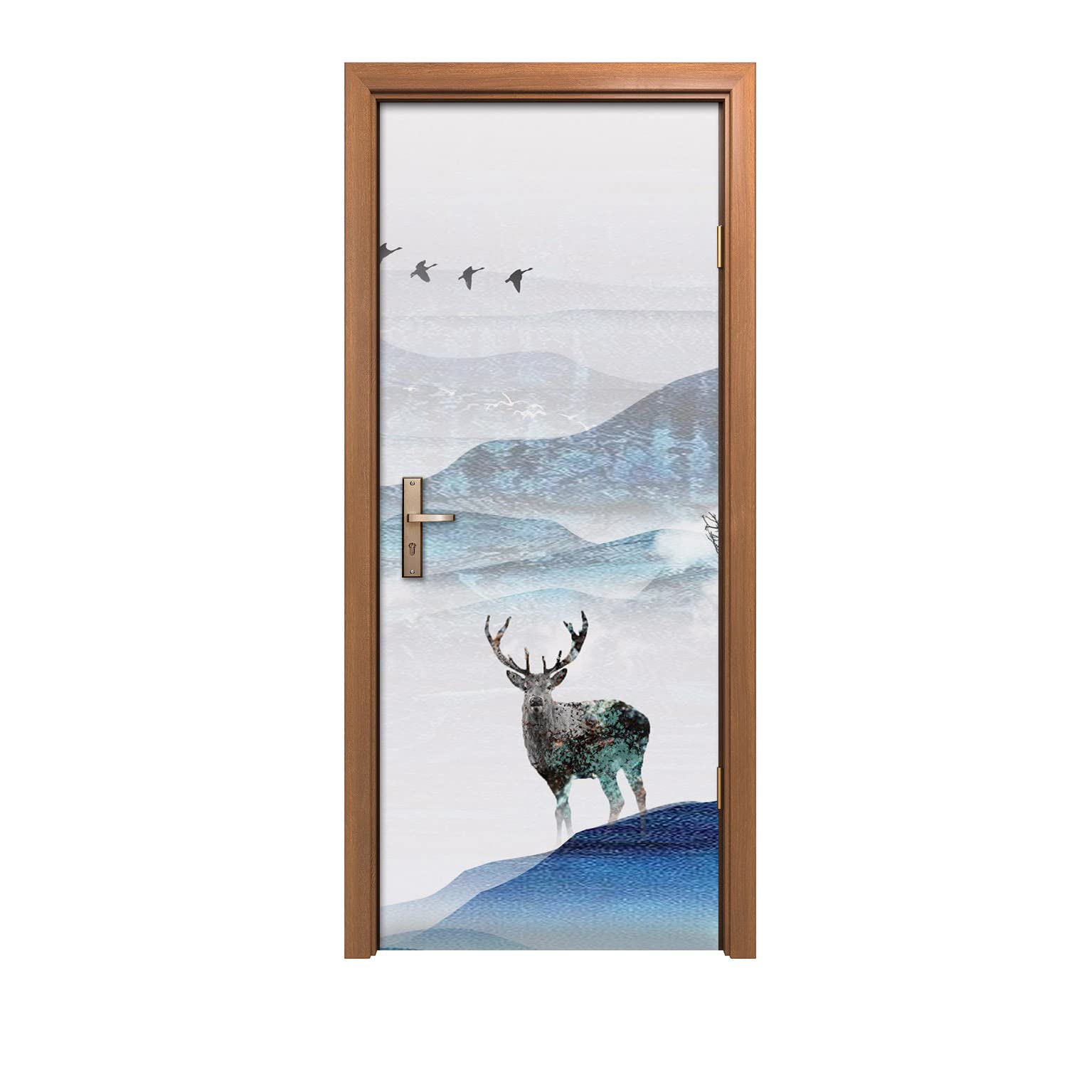 Autocollant de porte grand format 90x200cm au design d'intérieur de forêt