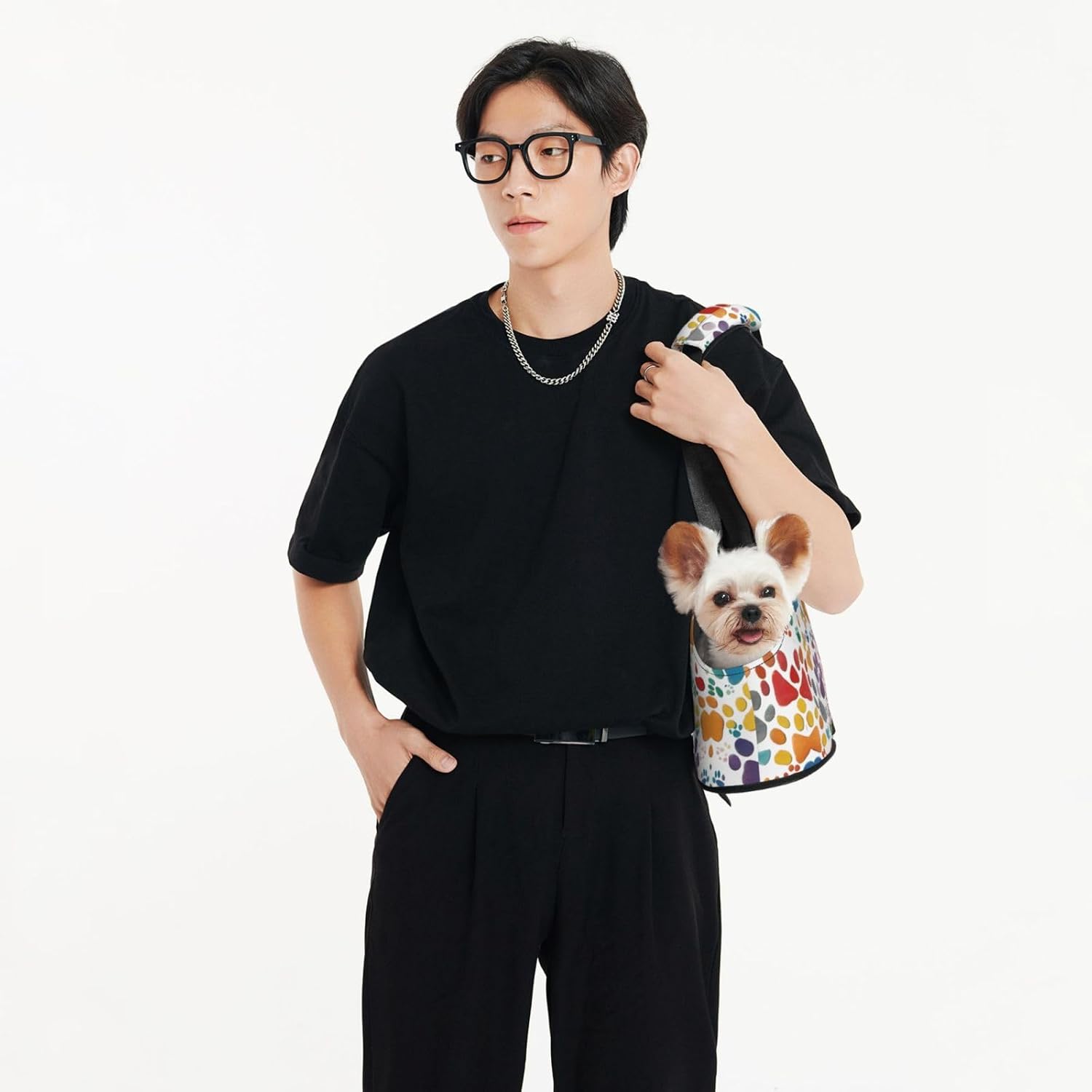 Paw Prints Art 1 Print Portable Foldable Shoulder Bag for Travel,with Collar Hook and Handle Pad,Cute Stylish Design