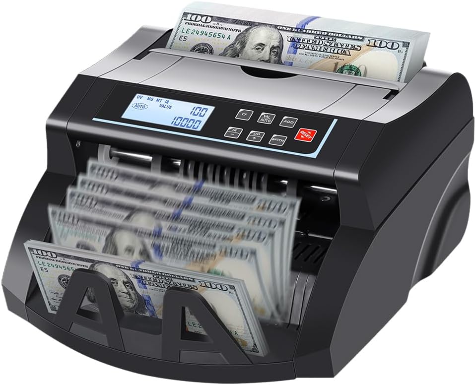 Money Counter Machine Count Value for US Dollar only,UV/MG/MT/IR/DD Detection Bill Counter,Add+Batch/Add+Value Modes Money Counting Machine, Cash Counter with LCD Display Black