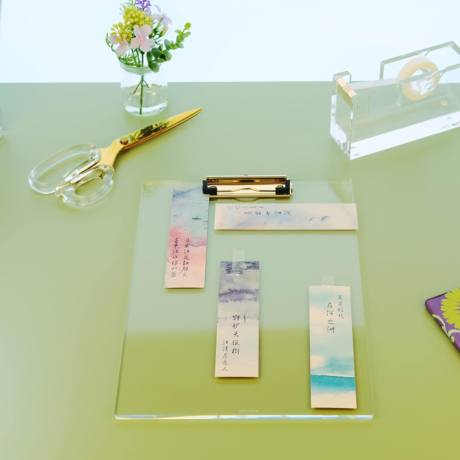 Clear Acrylic Clipboard with Gold Clip, Set 2-Pieces, Fits 9x12 inch - Letter Size Standard, Office, School and Home Supply