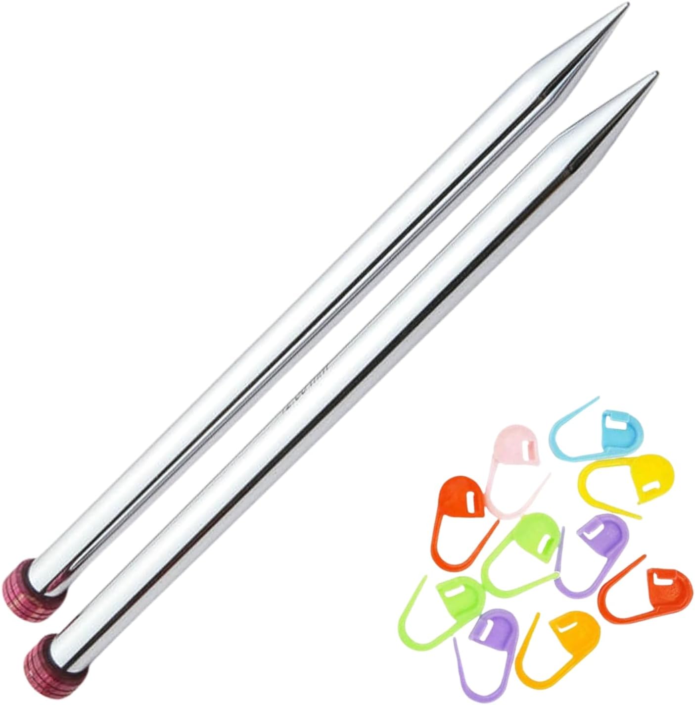 KnitPro Nova Straight Knitting Needles 14 inch, Size 15 (35cm, 10.00mm) with 10 Colorful Stitch Markers