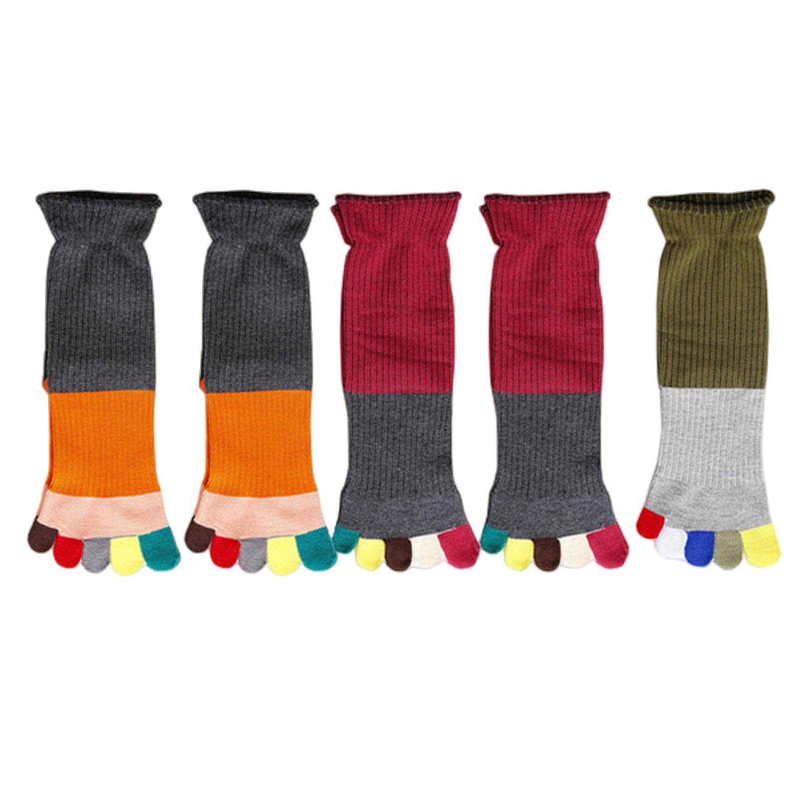 MOGSA Zehensocken, 5 Paar Socken mit Zehen, Baumwolle, atmungsaktiv, Fünf-Finger-Socken, 2Grau2Rot1Grün, Größe 36-40