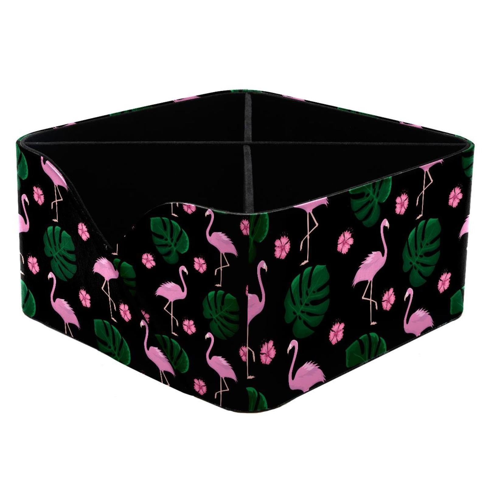 KengjuTesu Flamingos Tropical Flowers and Palm Leaves Desktop Organizer Pen Holder, Rectangular Pencil Cup for Office, Study and Makeup Stations
